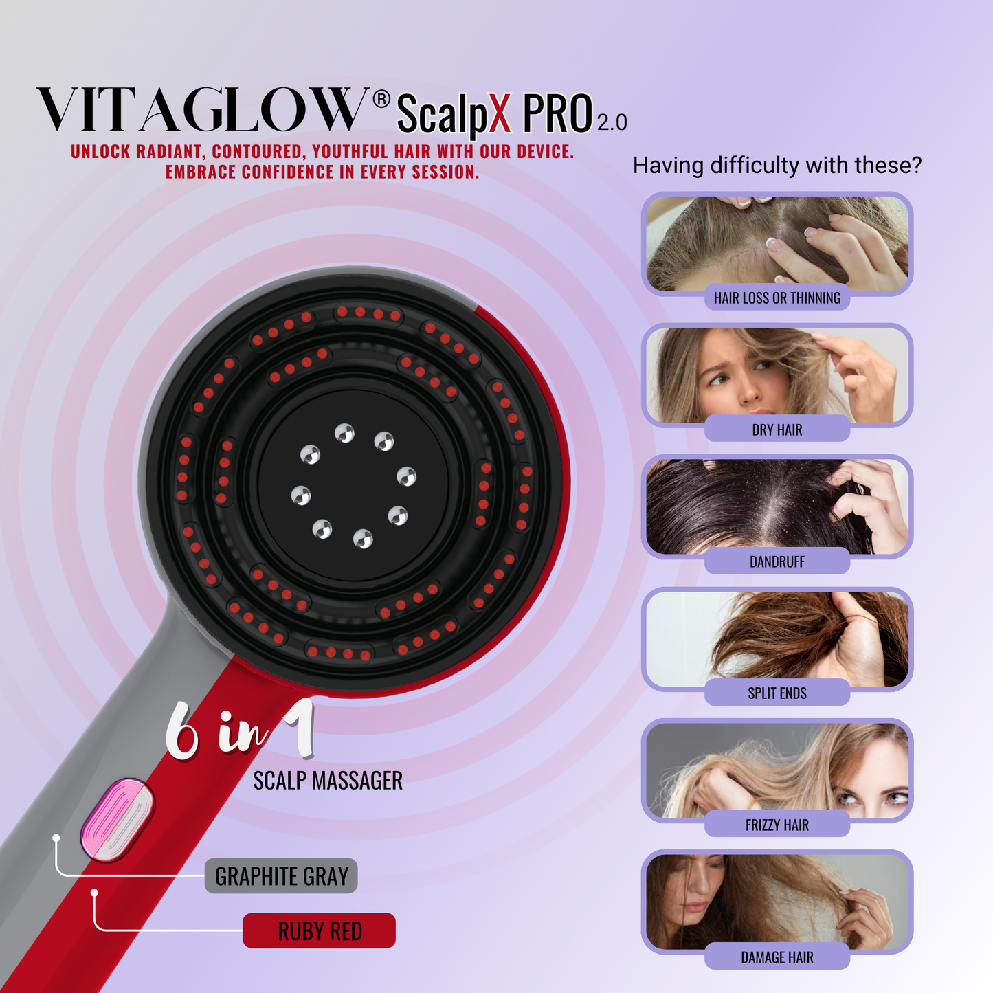 VITAGLOW® ScalpX Pro 2.0 | 6-IN-1 HAIR GROWTH COMB